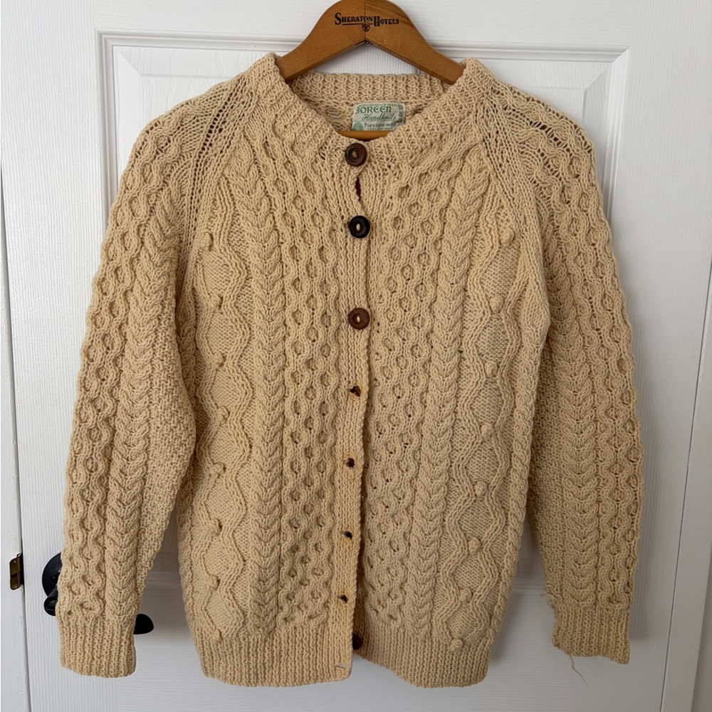 Cream Cable Knit Irish Wool cardigan - Picture 1 of 5
